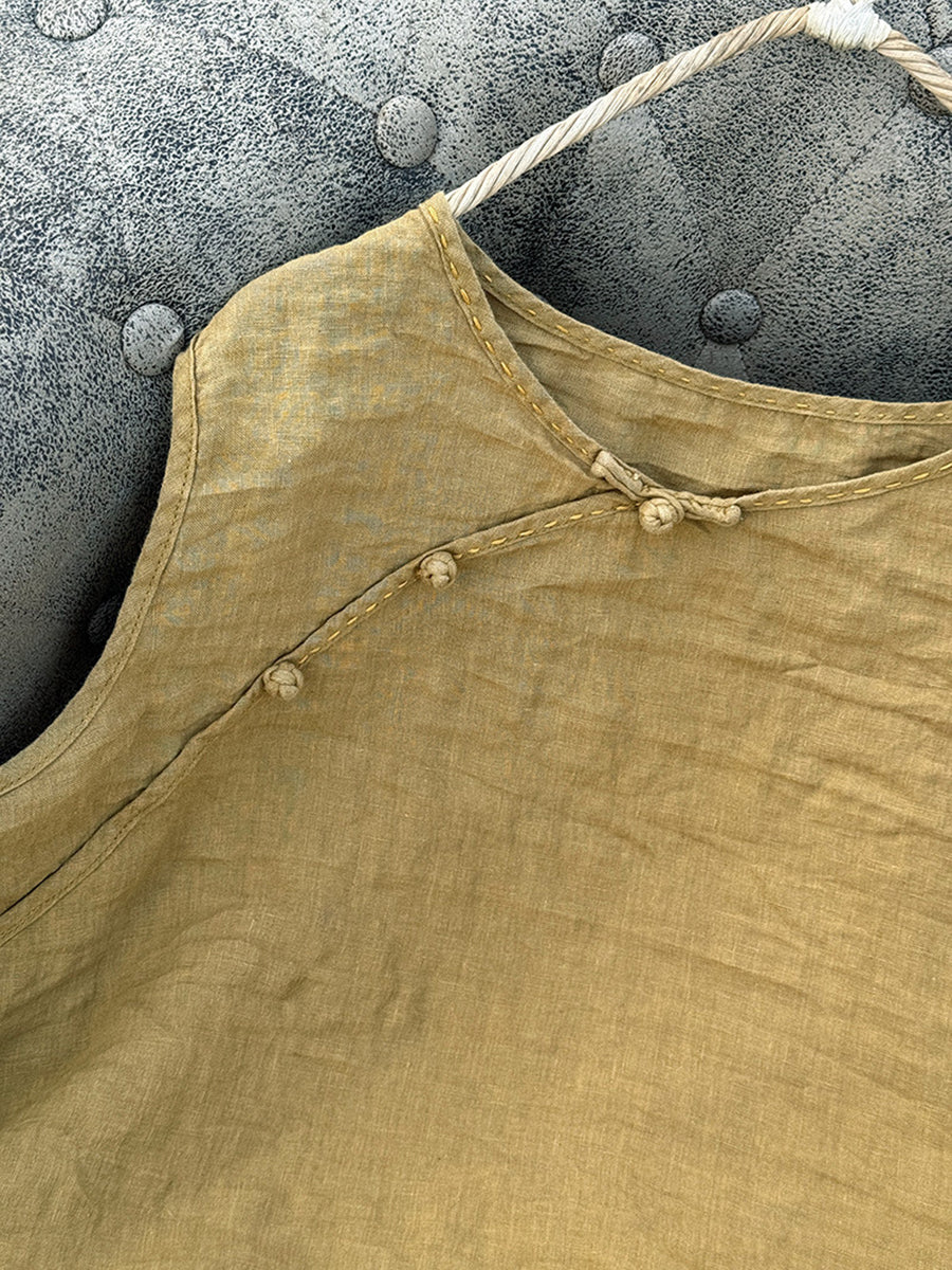 Women Pure Vest 100%Linen Summer O-Neck Color