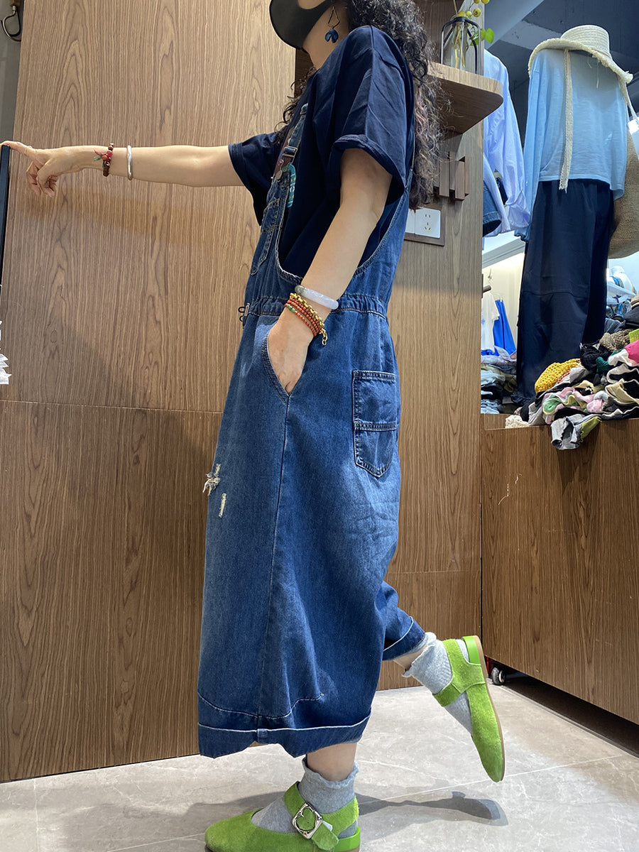 Farbe Frauen Retro Sommer Overalls Denim Reine Ausgefranste