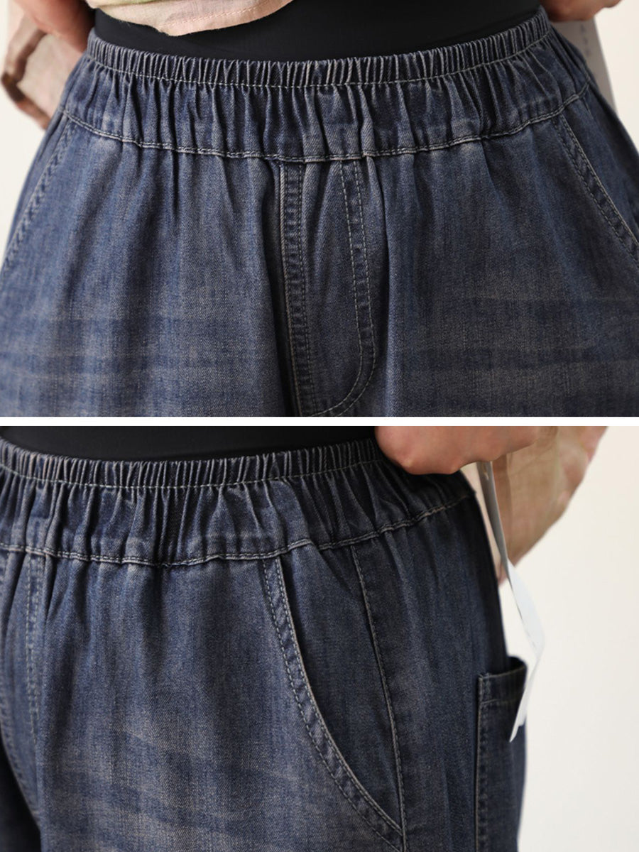 Retro Sommer Frauen Stickerei Denim Hosen Harem