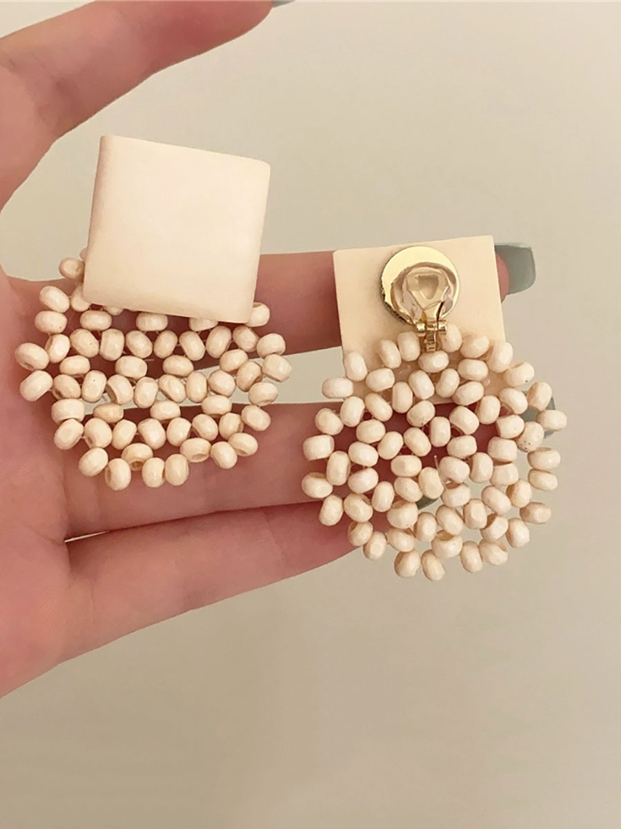Quadratische Vintage Holzperlen Damen Blumenohrringe