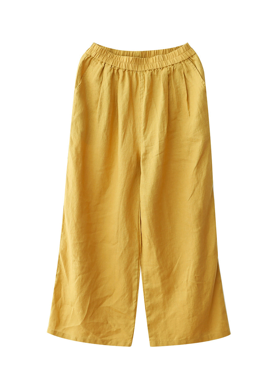 Pantalon droit pur pour femme, 100 % lin, couleur été