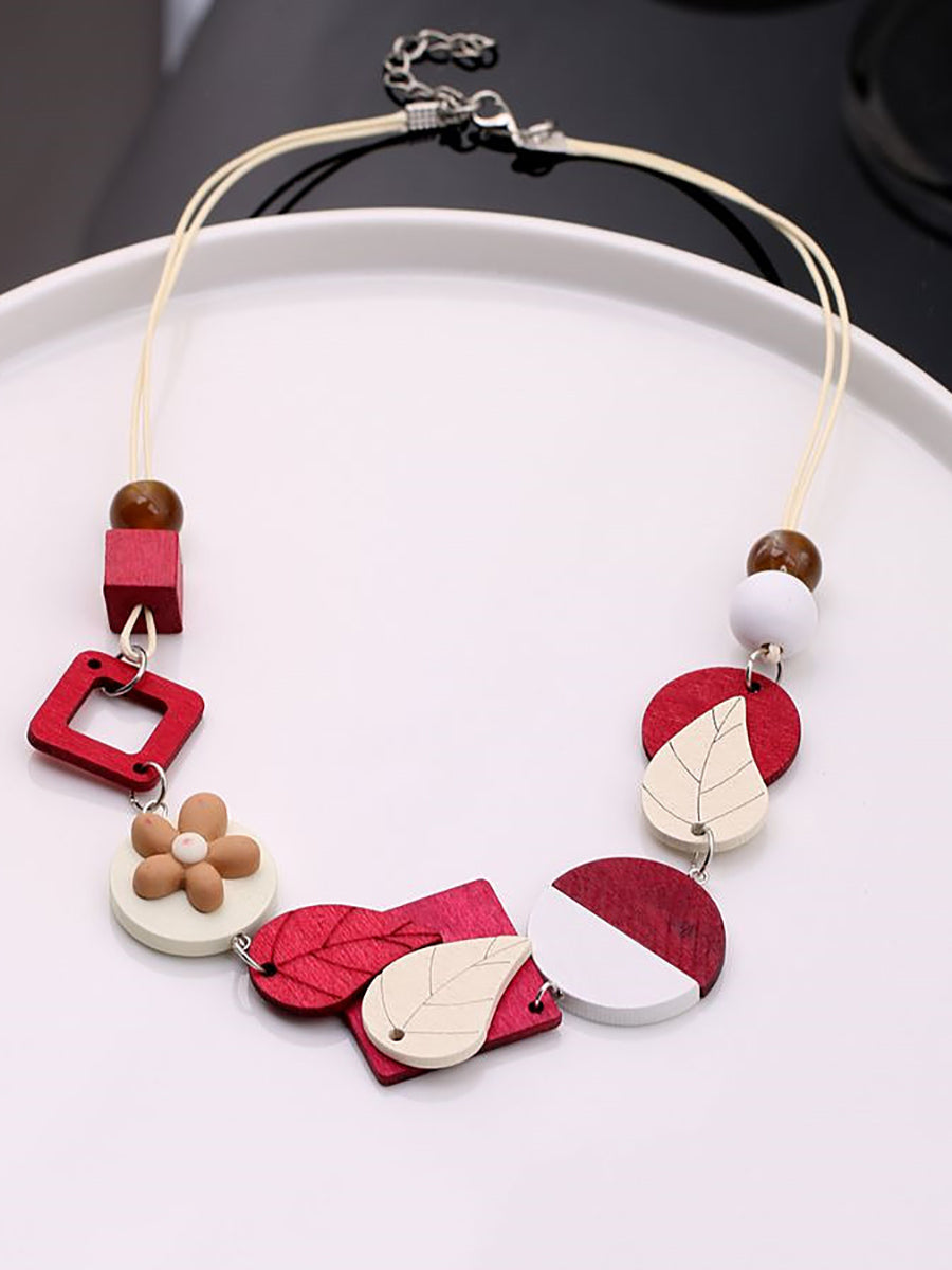 Women Weave Geometric Wooden Necklace Fashion