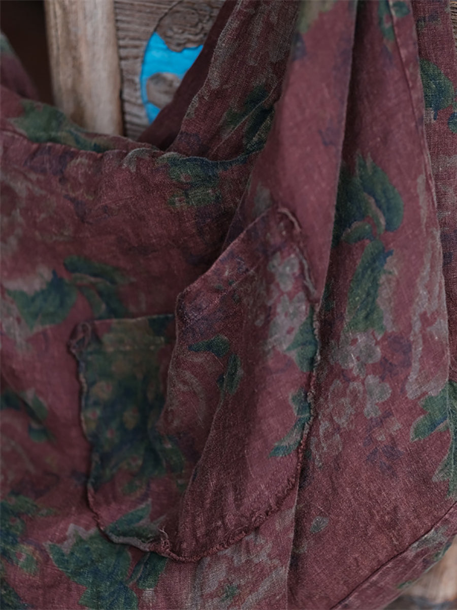 Damen Retro Floral Spliced Leinen Schultertasche AI1011