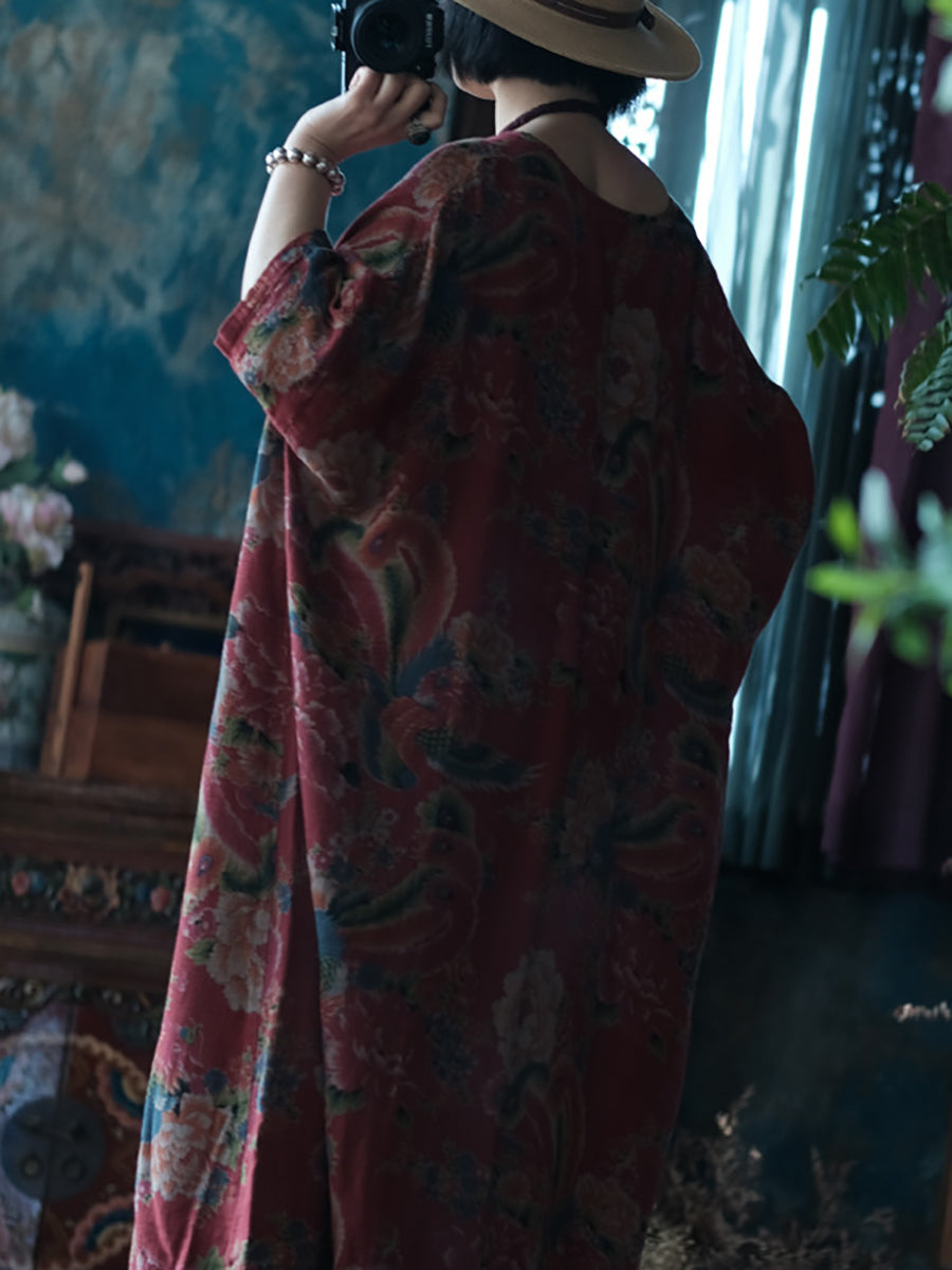 Manteau chemise vintage à fleurs pour femme 100 % coton KL1013