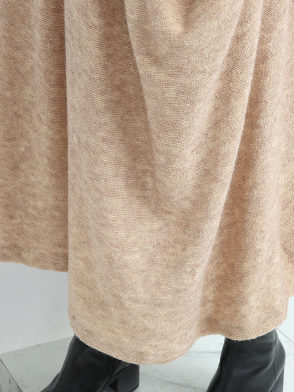 Robe en tricot décontractée à manches longues et col montant avec poches et amples couleur crème AN1074