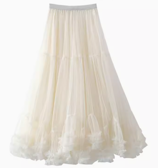 Italian White Ruffled High Waist Cotton Skirt Summer AB1012