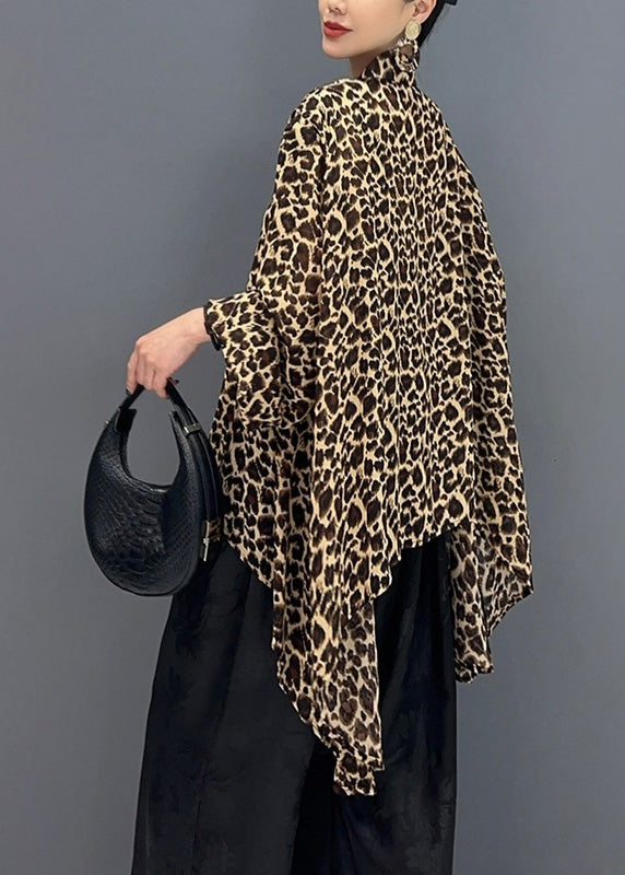 Hauts à col montant asymétriques à imprimé léopard tendance pour l'automne AO1007
