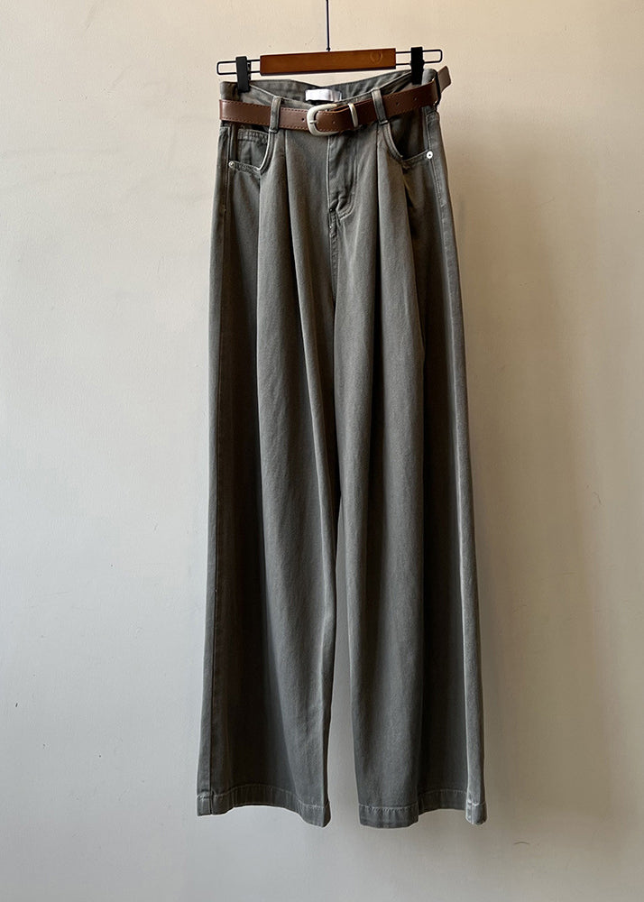 Boutique Khaki Taschen Hohe Taille Denim Gerade Hosen Herbst AF1006