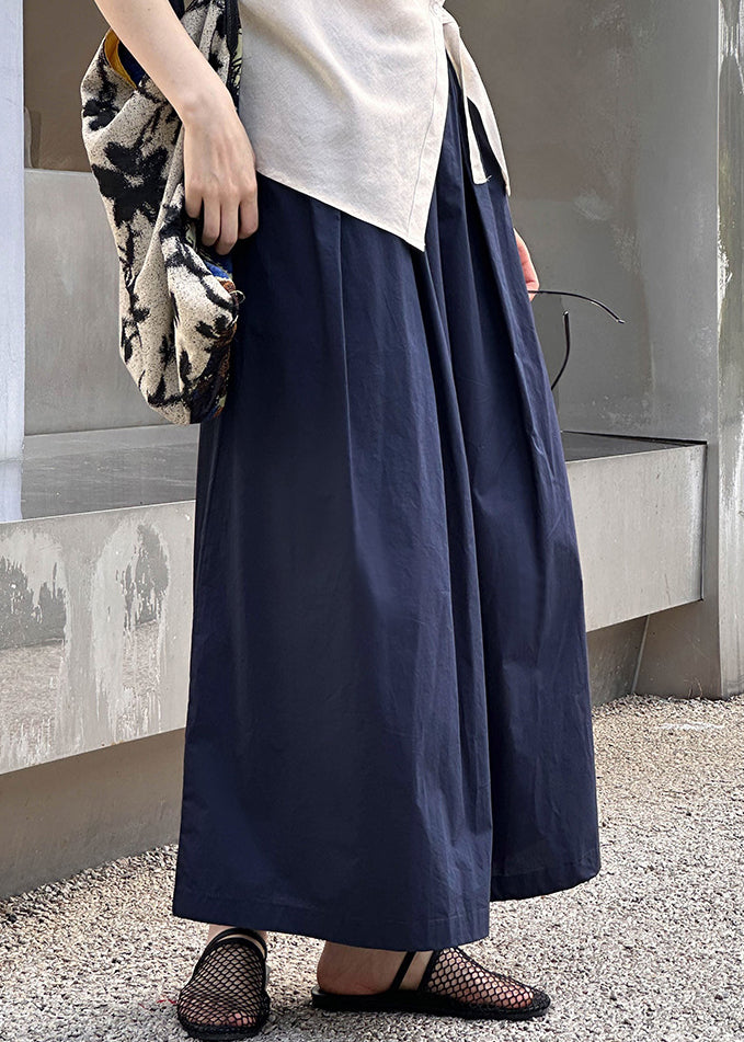 Pantalon court en coton à taille élastique avec poches bleu marine pour l'été AF1077