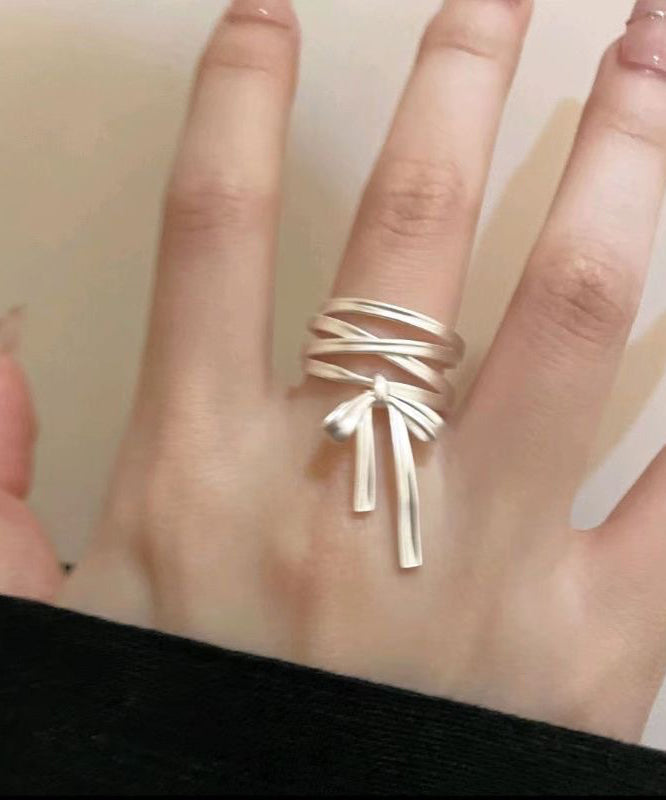 Sterling DIY Rings Ribbon Bow Silk Silver
