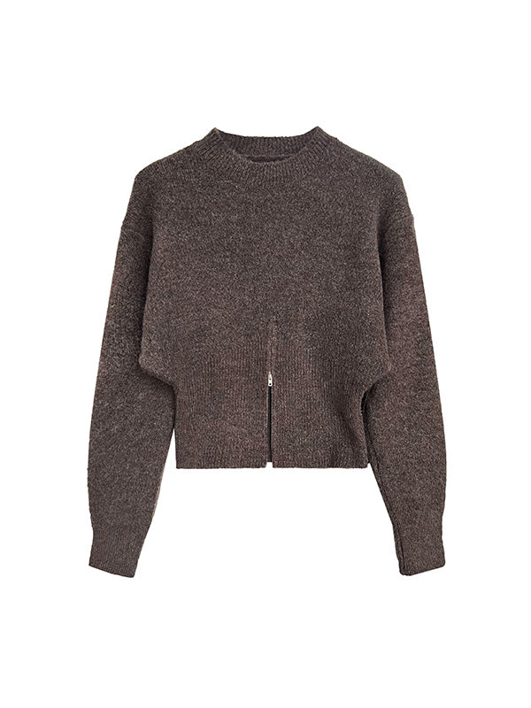 Schicker grauer Rollkragenpullover mit Reißverschluss am Saum und langen Ärmeln AN1072