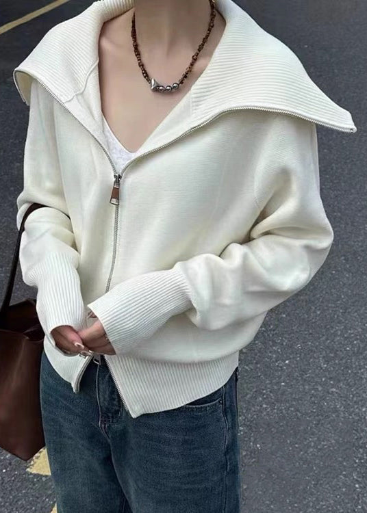 Neuer schwarzer Strickpullover mit Peter-Pan-Kragen und Reißverschluss, Herbst RY021