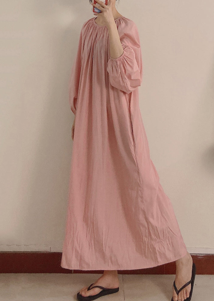 Damen Maxikleid mit Faltentaschen, langärmlig, Rosa, TT1044