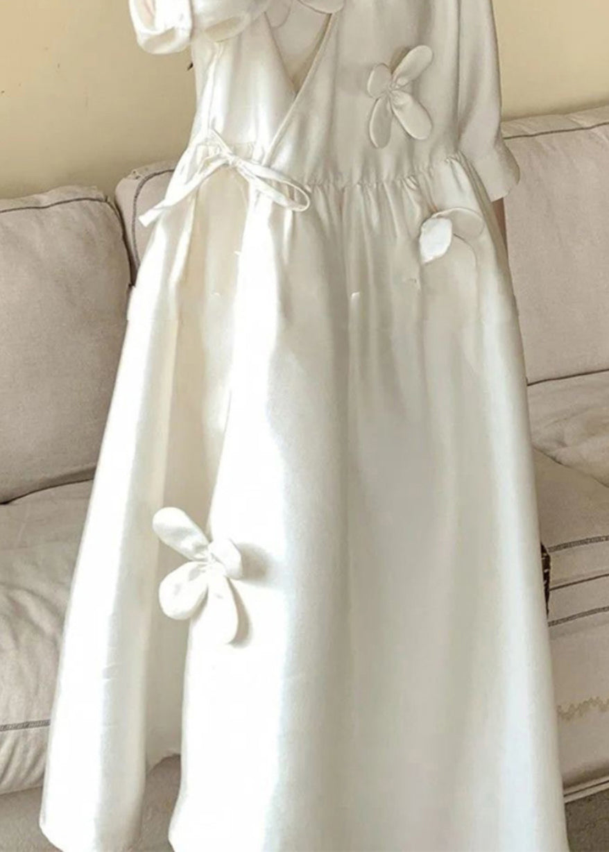 Neck Chic Summer Dress Long V Lace Floral Cotton White Up