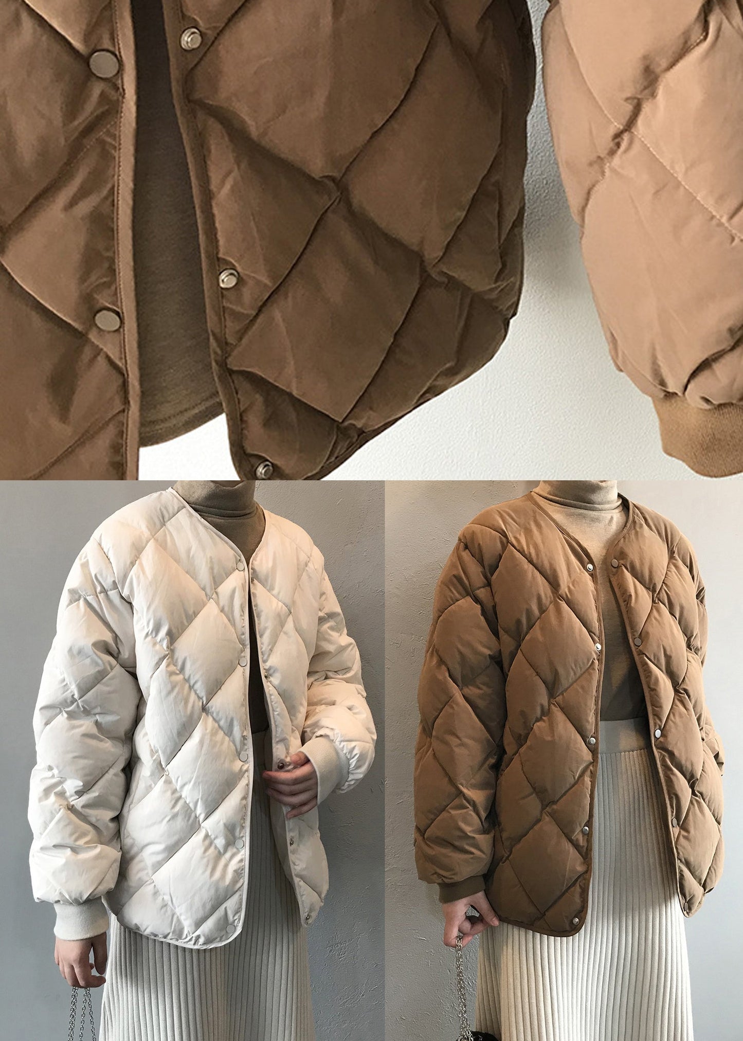 Beige Taschen Knopf Feine Baumwolle Gefüllte Mäntel Winter AF1005