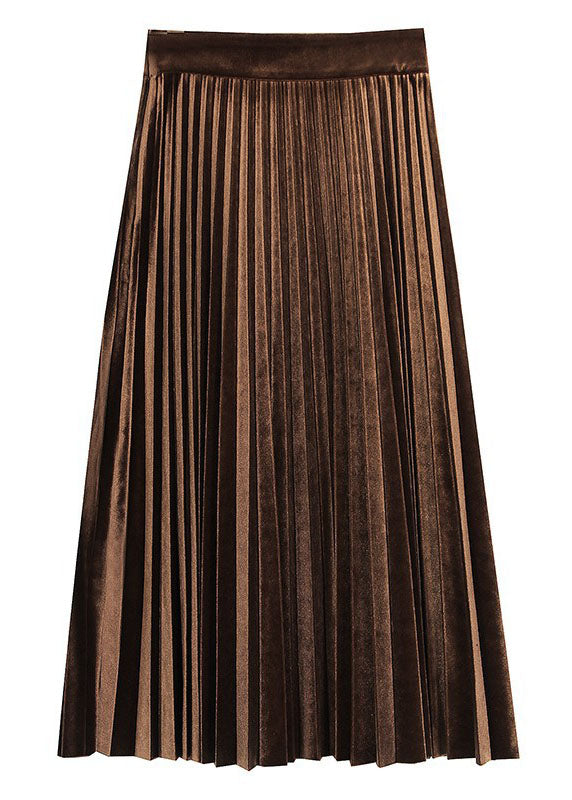 Jupe plissée en velours chocolat chic Printemps AJ1027