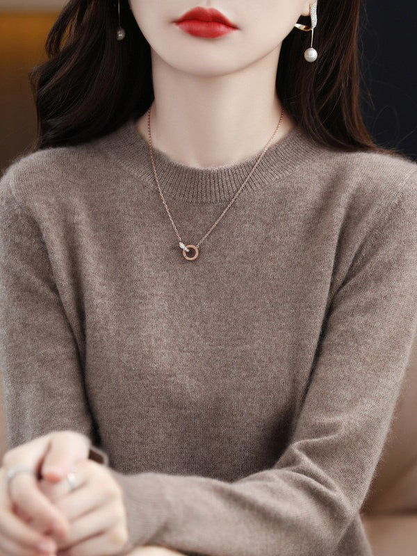Pull décontracté à manches longues et col rond bleu AN1059