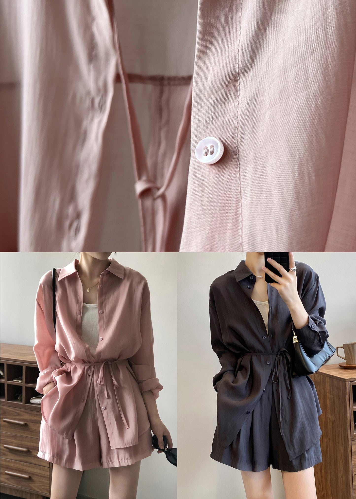 Zweiteiliges Set mit Spring Button-T-Shirt und Peter Dark-Seide in Grau