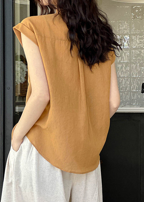 Chemise élégante en coton et soie à boutons et col Peter Pan orange pour l'été AF1024