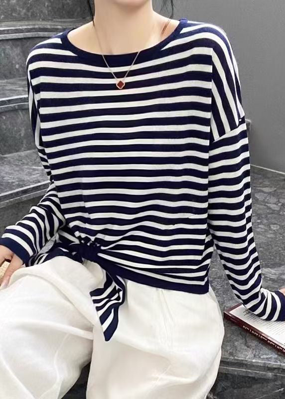 Chemise en coton à col ample et rayures noires à lacets Spring OT