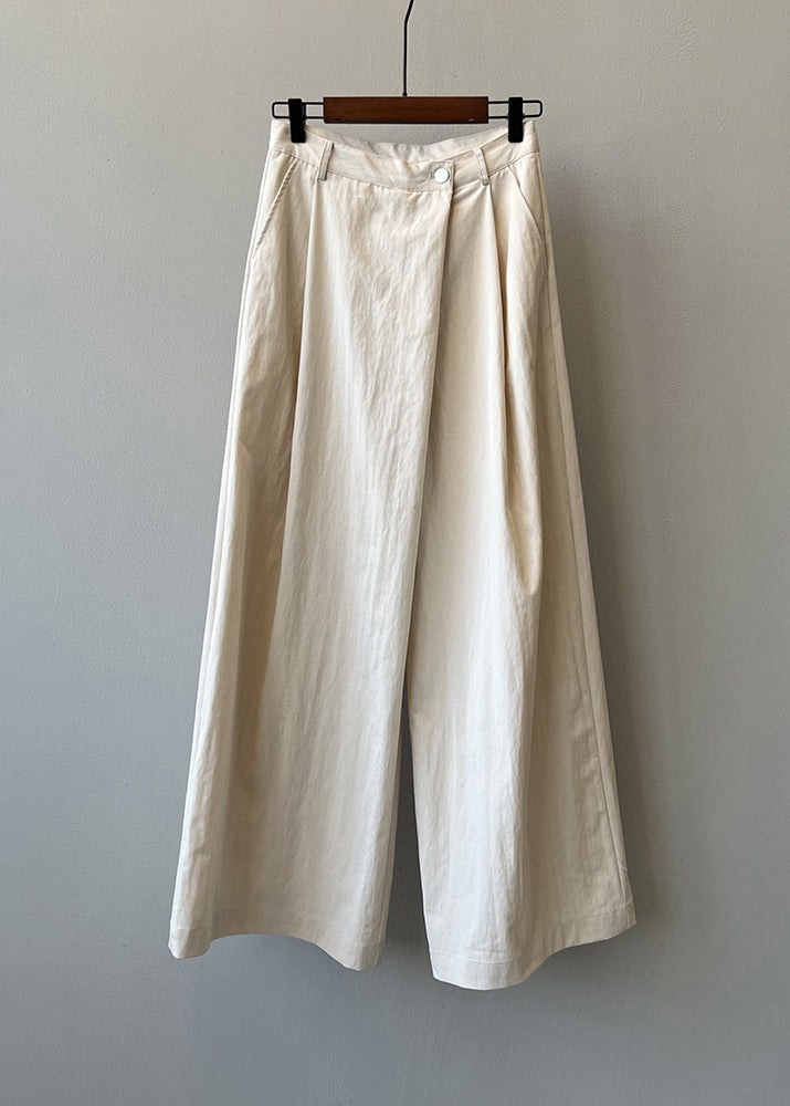 Pantalon large taille haute en coton bio gris avec poches Automne WD019