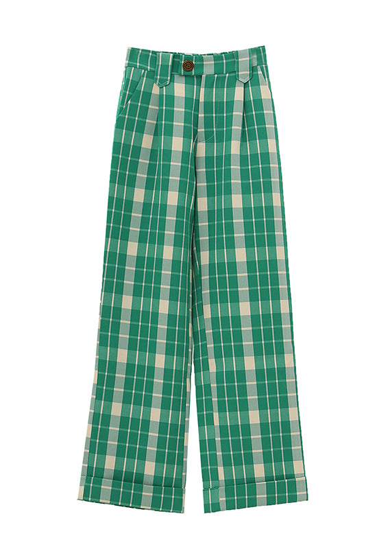 Bohemian Grün Plaid hohe taille gerade hosen Frühling TT1019