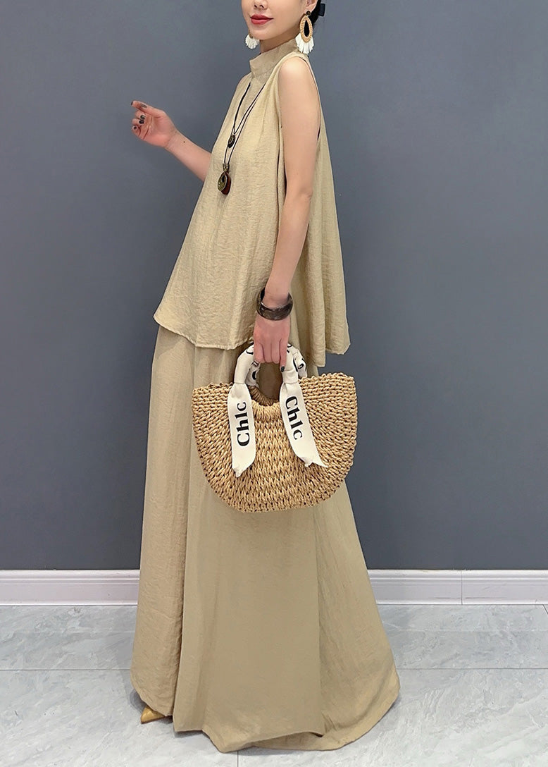 Ensemble deux pièces en coton avec haut ample et pantalon large sans manches AO1061