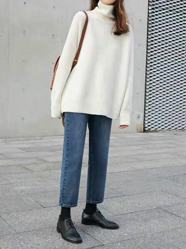 Street Loose Camel Rollkragenpullover mit langen Ärmeln QX009