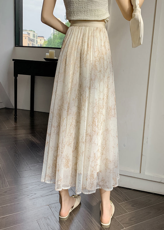 Elegante Apricot Print Elastische Taille Chiffon Röcke Sommer RV019