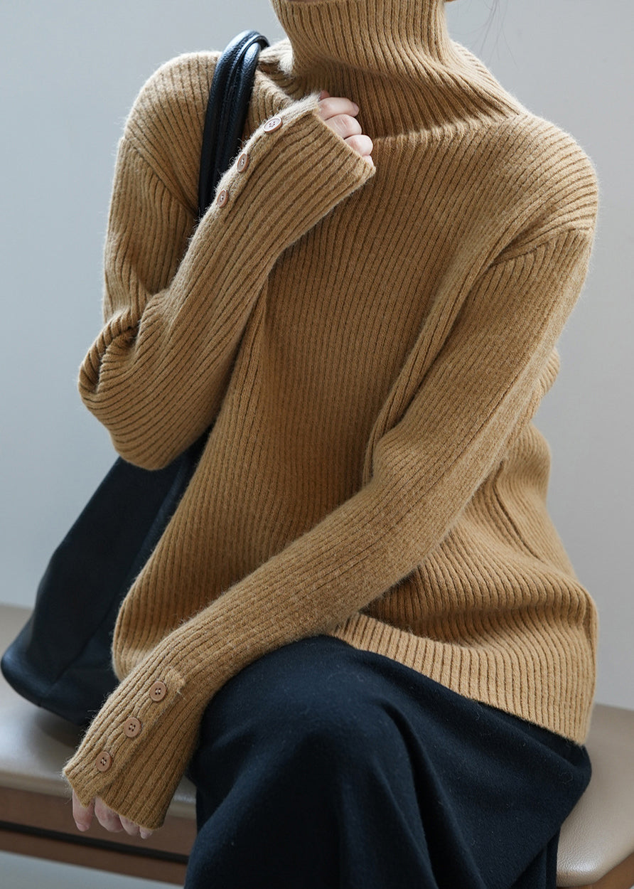 Boutique Camel Hign Neck Button Dicker Strickpullover Herbst AF1067