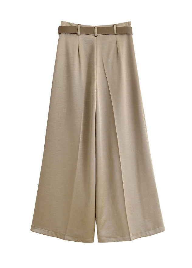 Leg Wide Style Light American Brown Pants Waist High Silk Summer