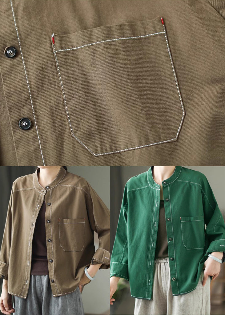 Armeegrünes Baumwollhemd, Oversize-Oberteil, Frühling, TM019