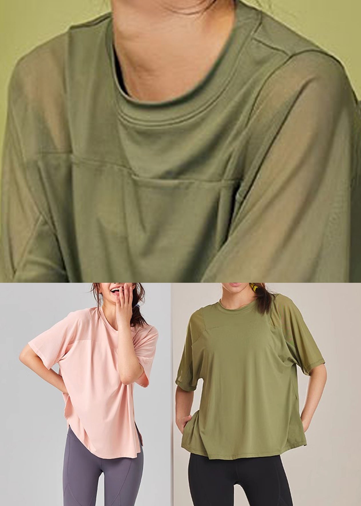 Yoga Tops Summer Army Side Green Open Patchwork