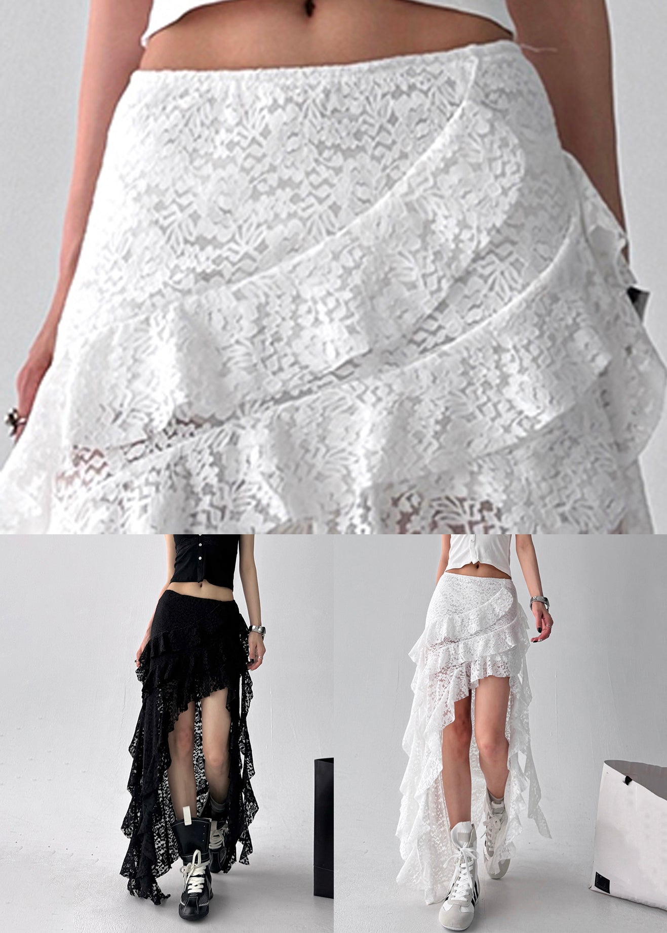 Skirt Art Waist Summer High Black Asymmetrical Lace