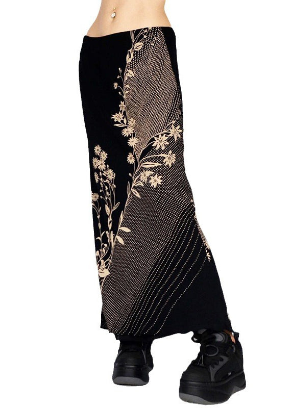 Art Black Low Waist Print Holiday Skirts Spring YF030