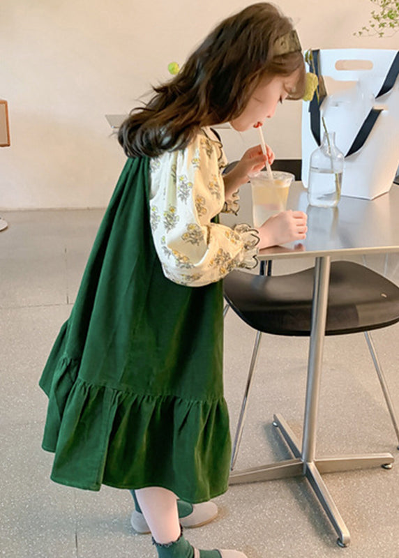 Kunst Grün Shirts Und Lange Kleid Kinder Zwei Stücke Set Frühling YE029
