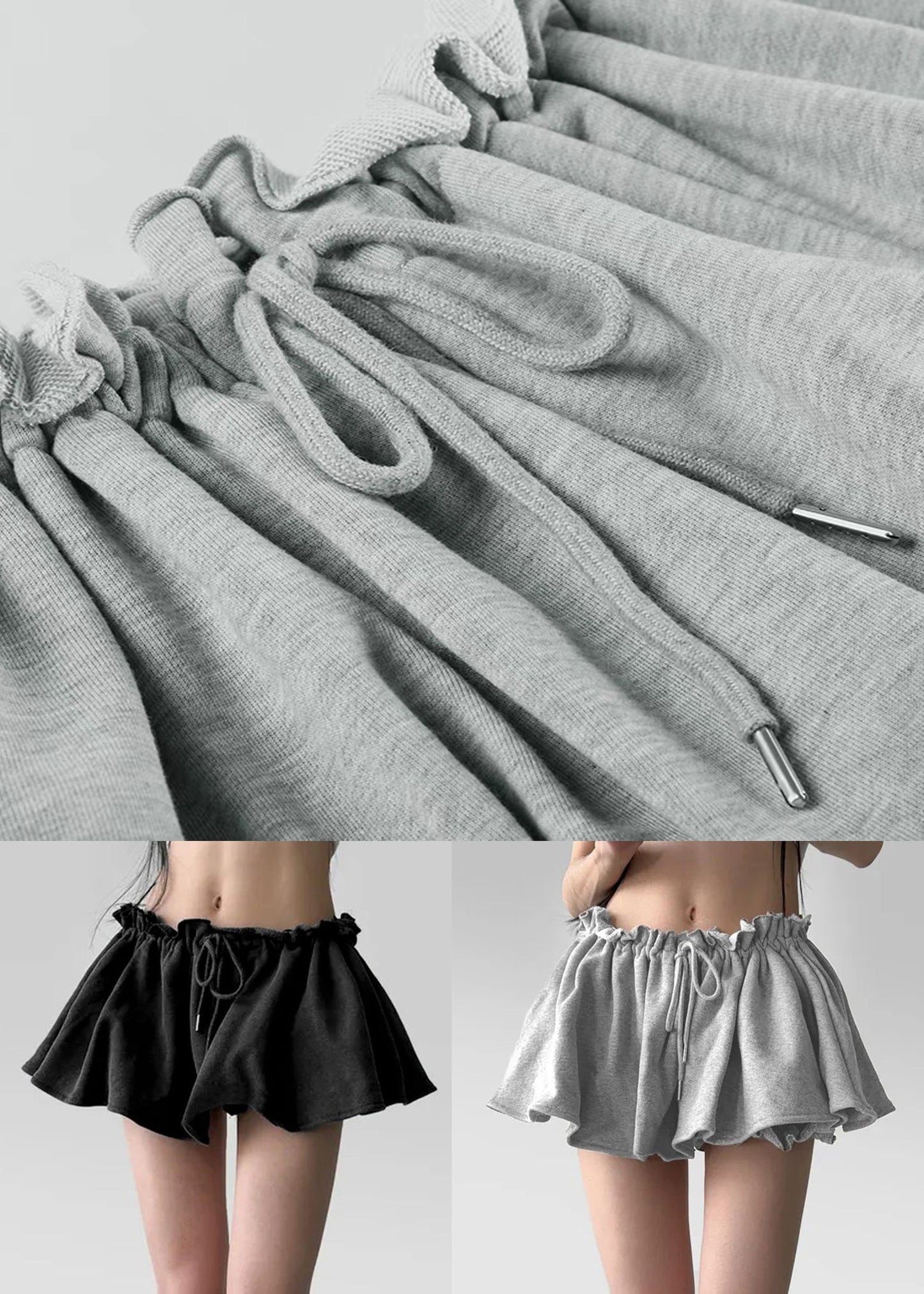 Jupe pantalon en coton à lacets et volants gris Art Été YT002