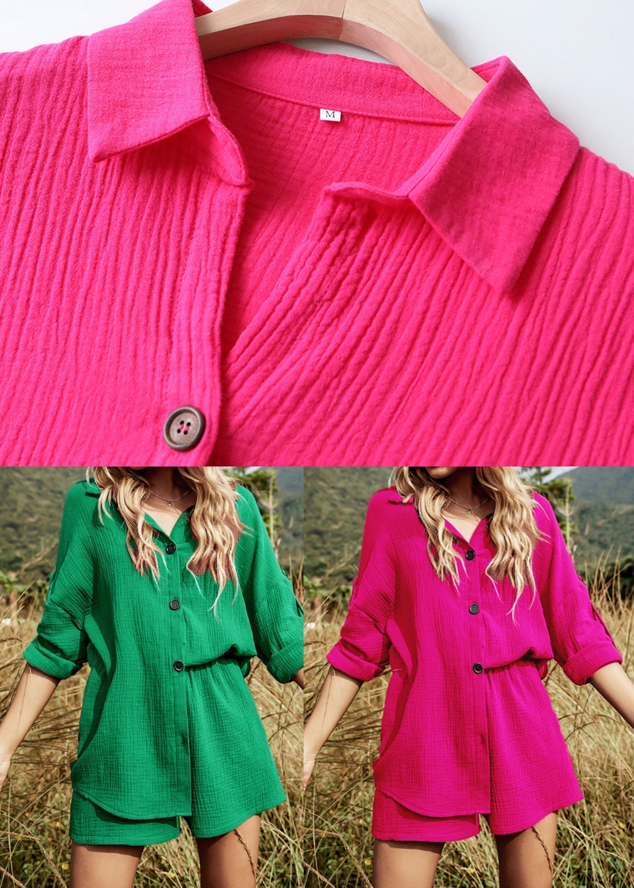 Art Summer Two Cotton Set Oversized Womens Pieces Rose