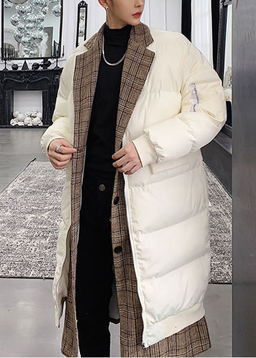 Parkas deux pièces en patchwork à carreaux blancs pour homme, hiver RM013