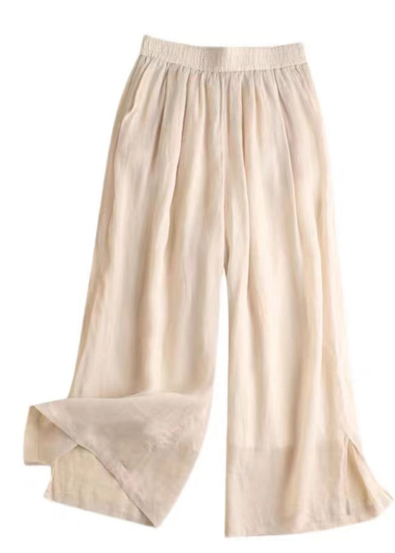 Elastische Schöne Hose Offene Taille Lavendel Gerade Leinen Seite