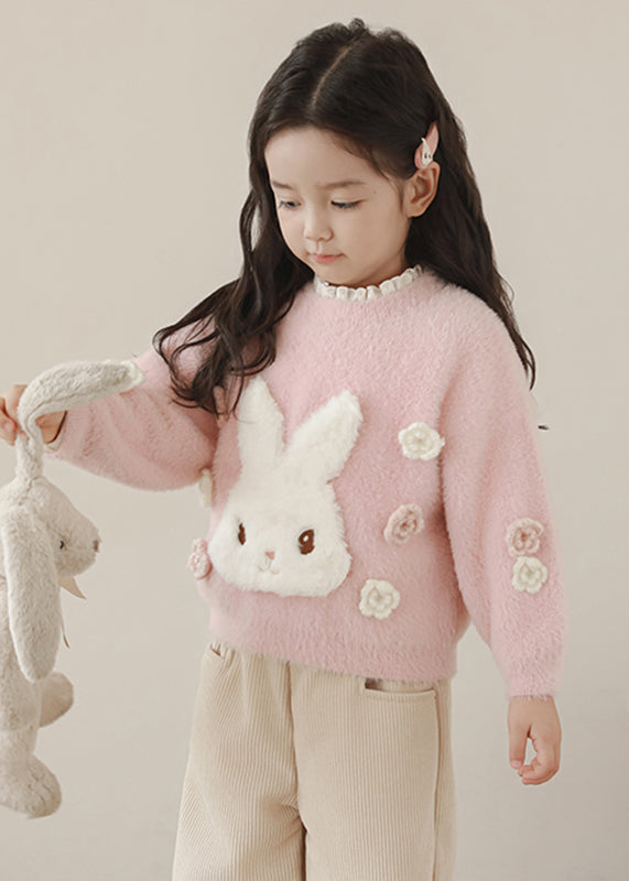 Magnifique sweat polaire rose brodé en coton pour enfant, chaud et tricoté, modèle printemps TP047