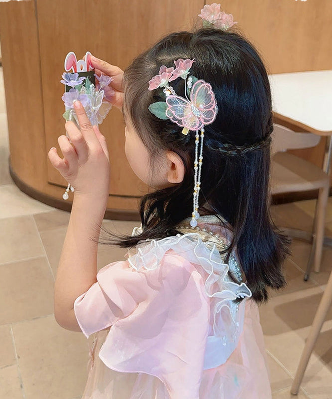 Beautiful Purple Alloy Butterfly Lotus Pearl Tassel Girls Hairpin YG024