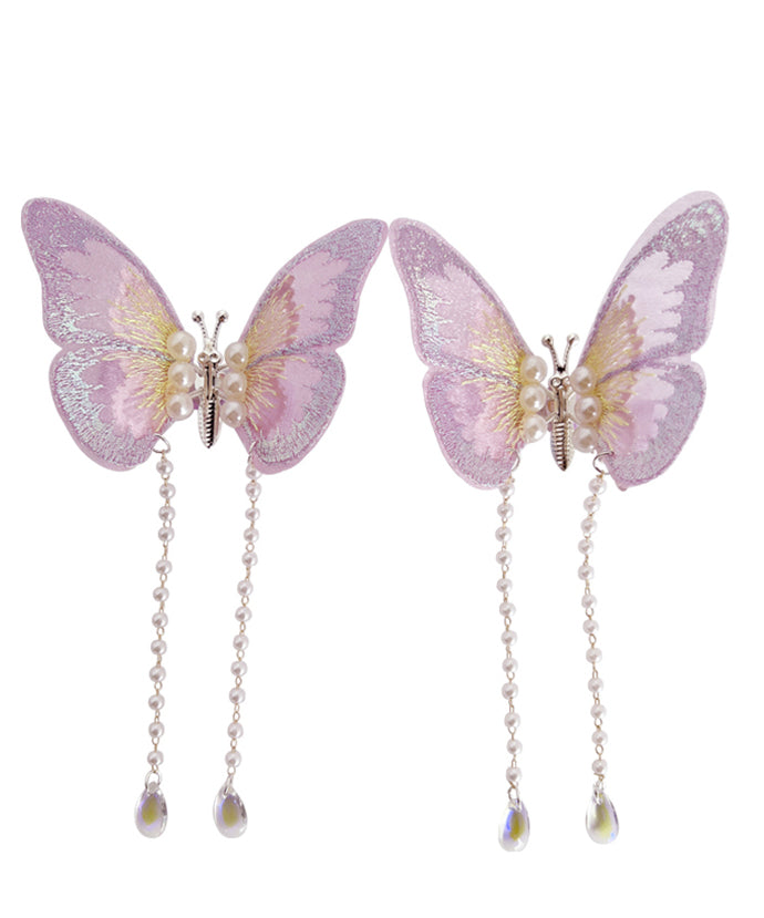 Magnifique épingle à cheveux en alliage violet avec tulle et perles papillon pour fille, YG036