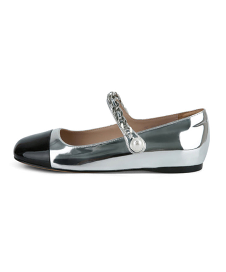 Feet Leather Beautiful Silver Shoes Flat Splicing Faux Buckle