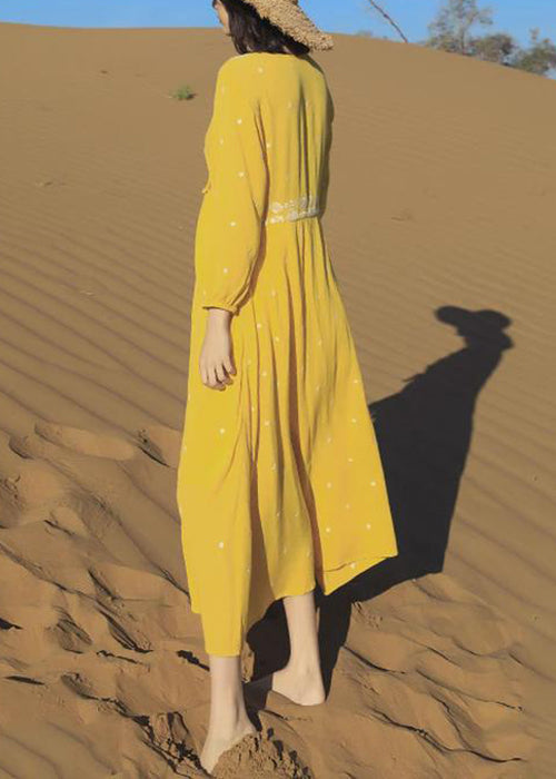 Bestickte lange schöne gelbe Armband Schnürung Baumwollkleider