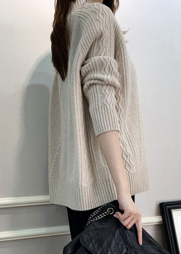 Beige Solid Cozy Knit Herbst Pullover Rollkragen QI024