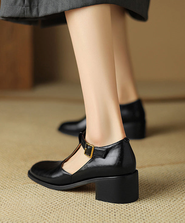 Chaussures en cuir de vachette noir épais et ajouré