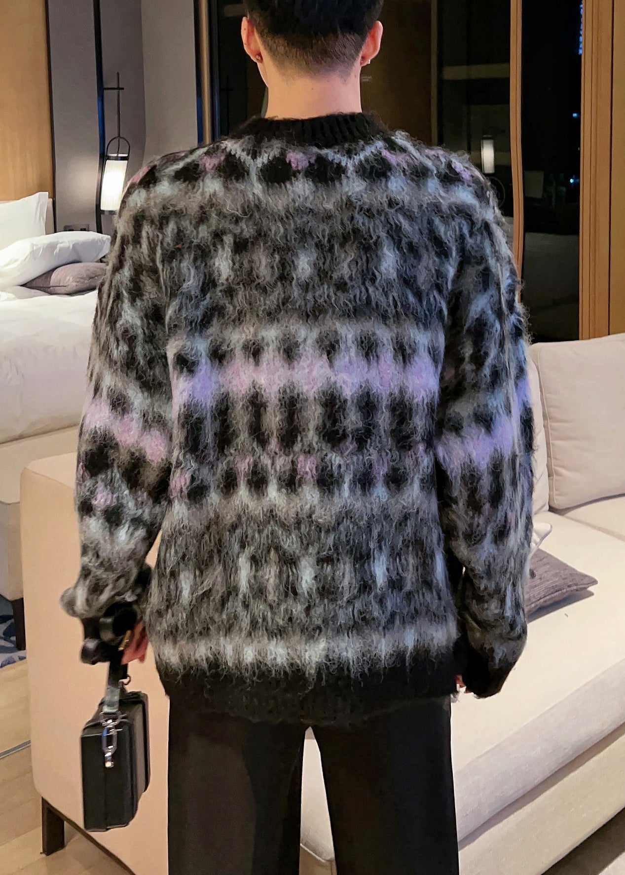 Pull noir confortable en coton patchwork pour homme, col rond, collection automne QH035