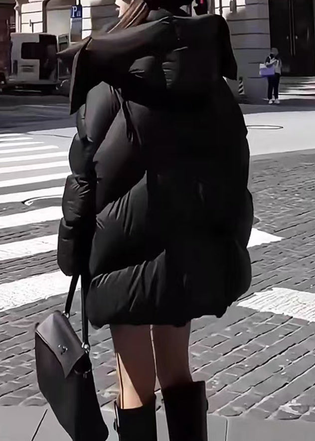 Manteau d'hiver à capuche en duvet de canard noir avec poches WQ034