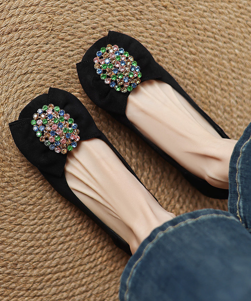 Mocassins confortables en daim Penny avec nœud noir en zircon